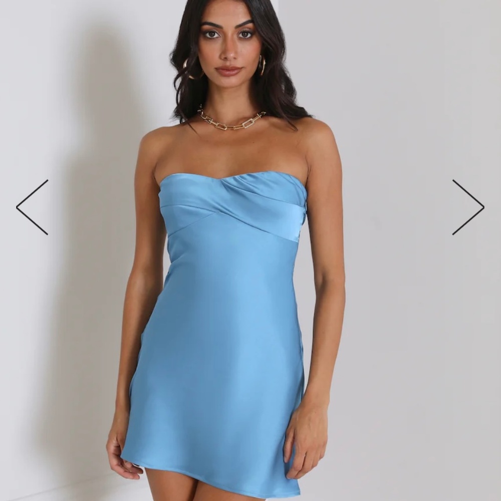 Hello Molly STYLE SLIP SATIN MINI DRESS BLUE